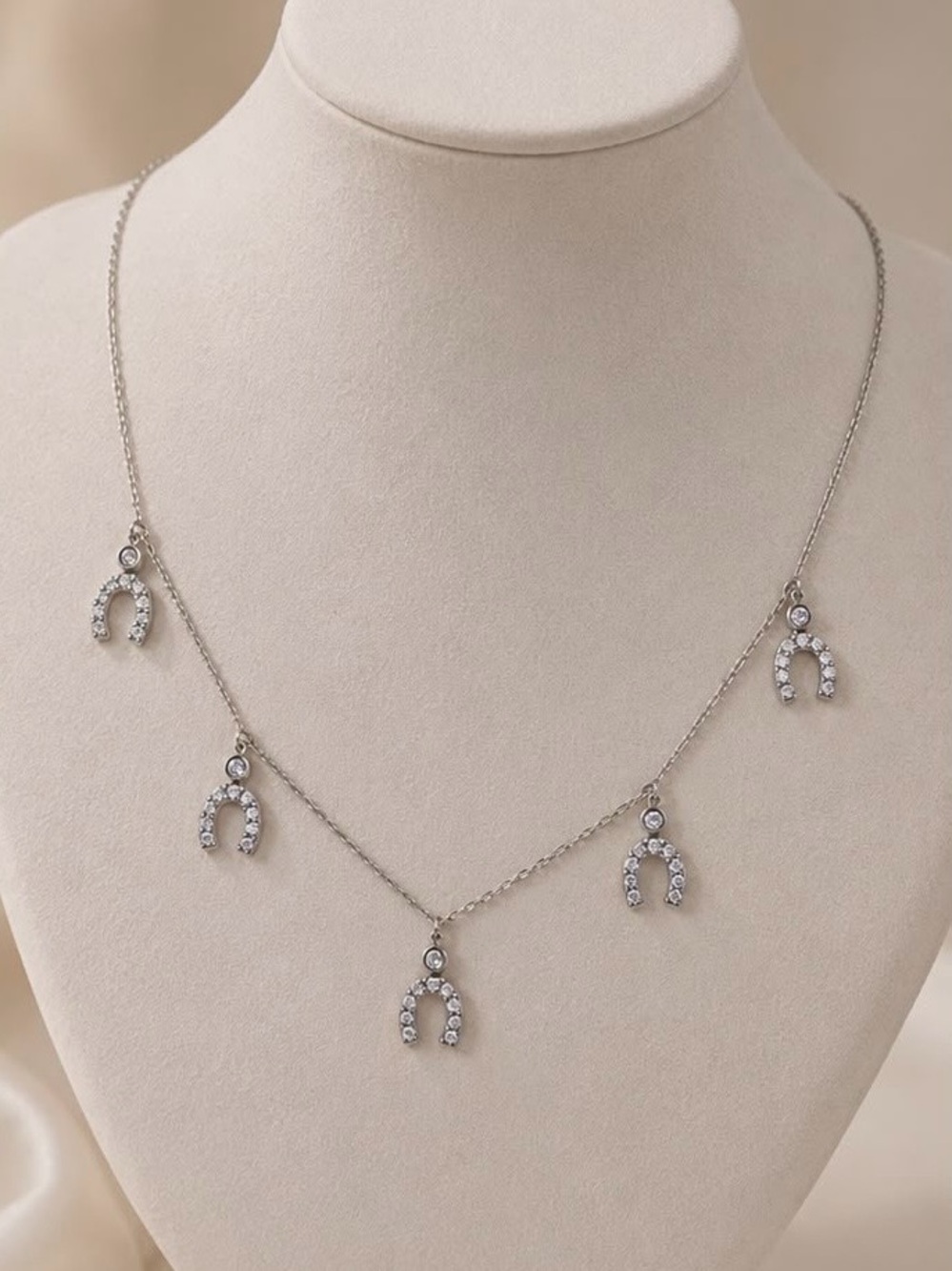 Silver Crystal Horseshoe Charm Necklace for Women